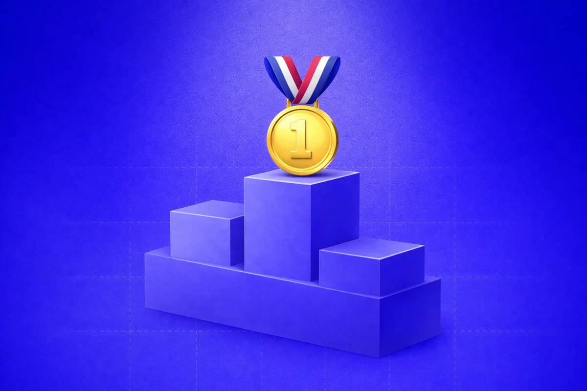 A podium with three stepped tiers against a deep blue background, representing the opinionated ranking of AEO agencies for B2B SaaS