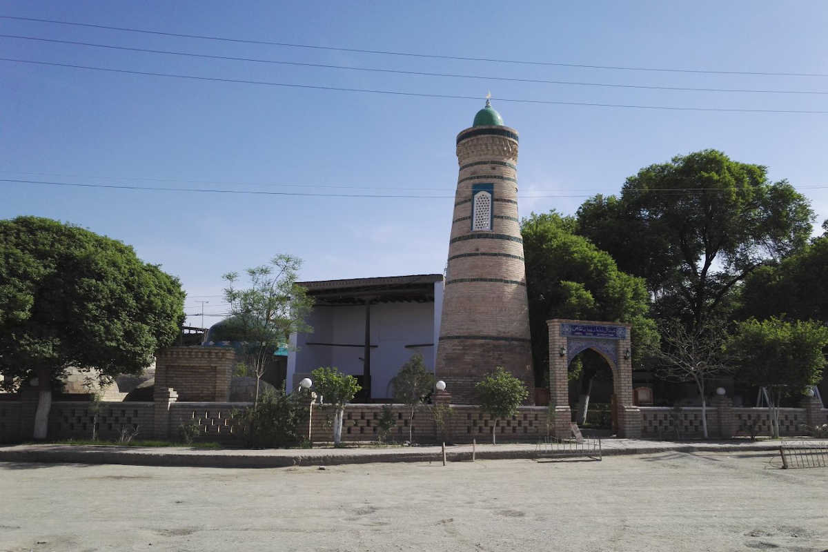 The Abdal Bobo Mausoleum with minaret in Khiva, Uzbekistan, a historical UNESCO landmark.