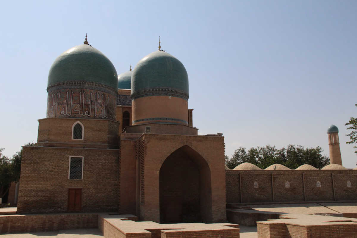 Gumbazi Sayidon Mausoleum in Shahrisabz, Uzbekistan, featuring iconic blue domes as a UNESCO landmark.