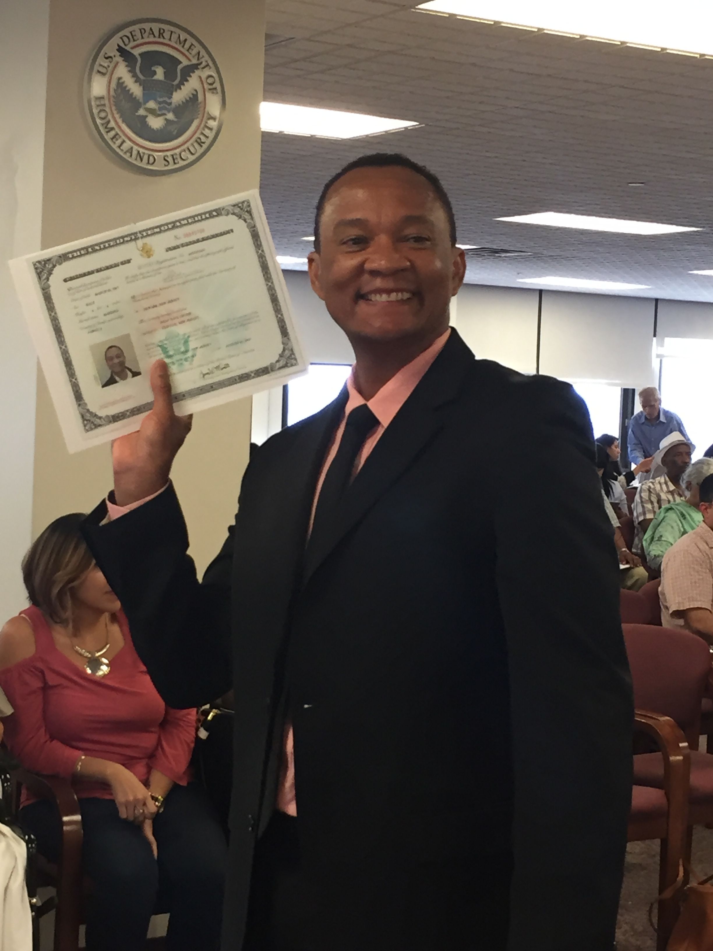 Dean receiving his citizenship after living in the US for over 25 years during 45's presidency. 2017, New Jersey