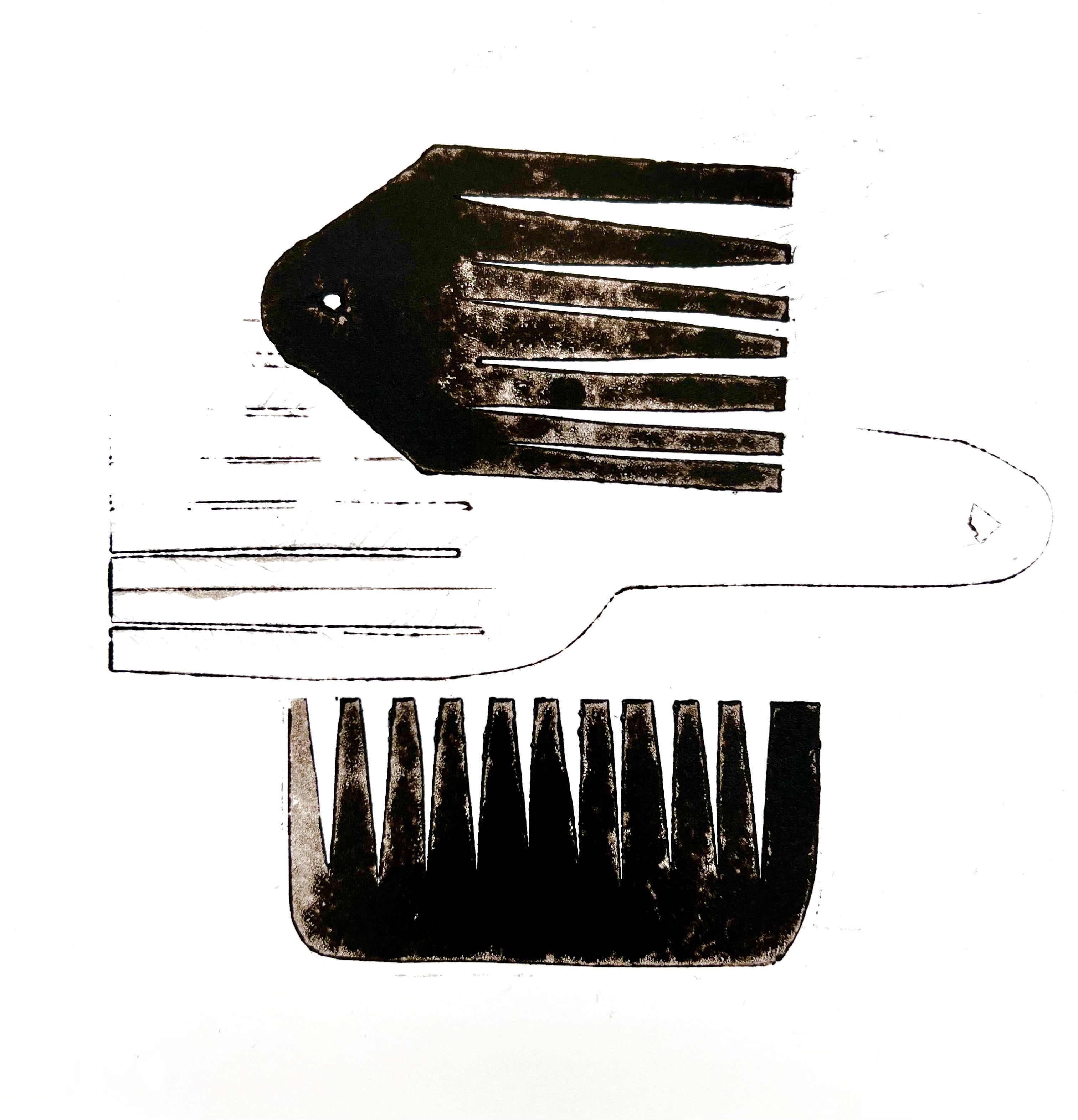 Picks & Combs II (Series) 2022, Monoprint on Watercolor Paper.