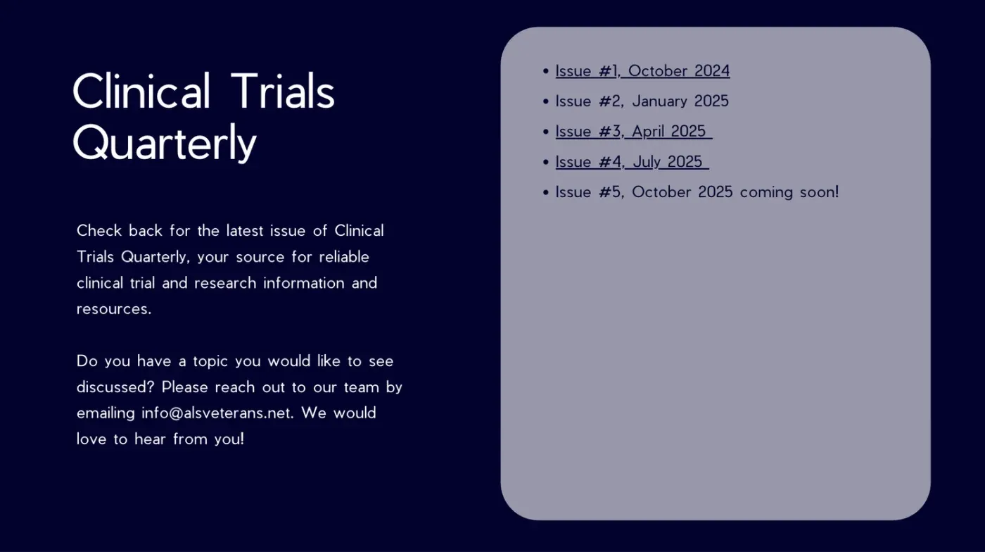 Slide: Clinical Trials Quarterly, the committee's newsletter, with issues from October 2024 to October 2025.