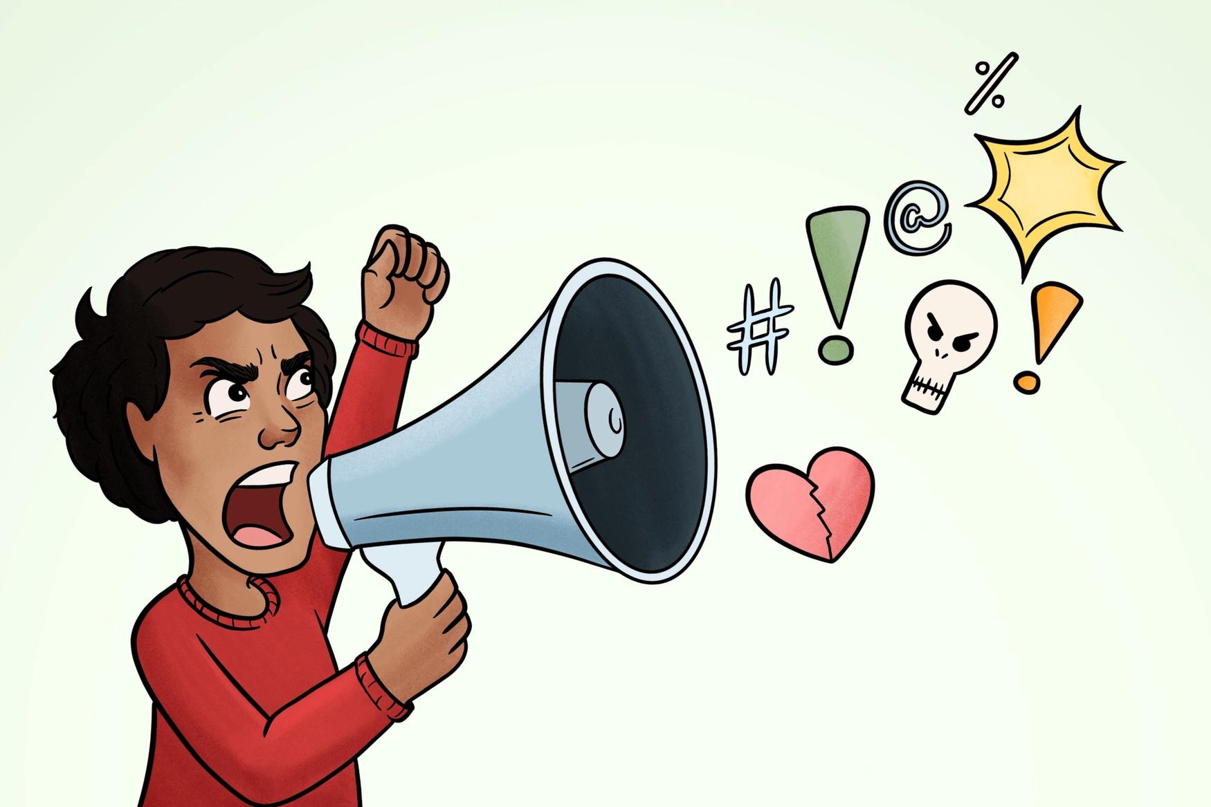 Tegning av en sint gutt med ropert