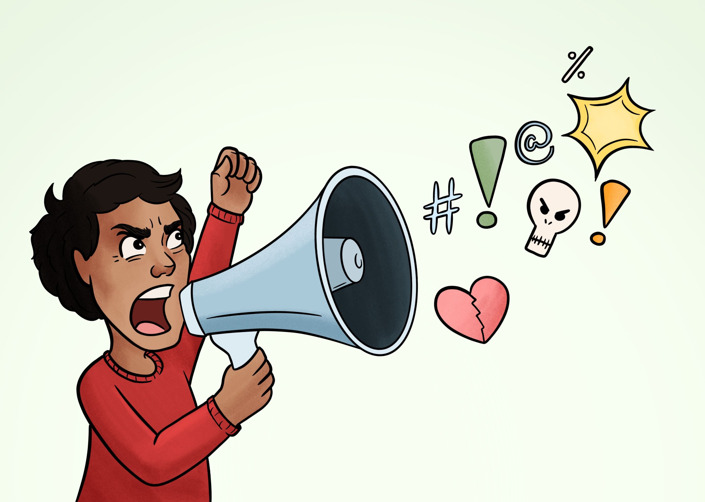 Tegning av en sint gutt med ropert