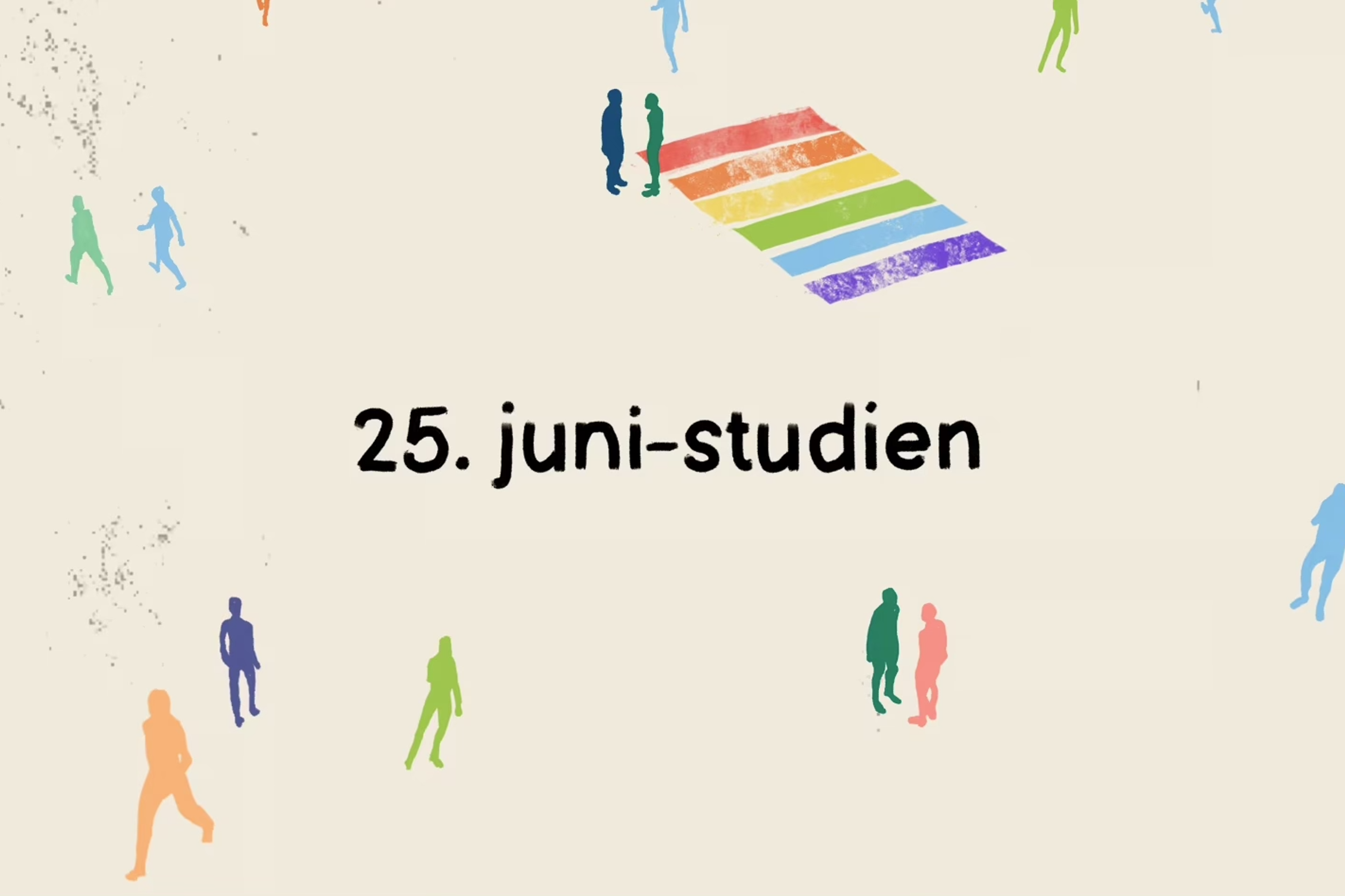 Forsidebilde fra 25. juni-studien. En illustrasjon med små personer i ulike farger og et regnbuegangfelt.