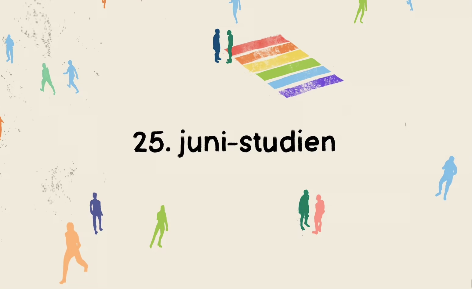 Illustrasjon med små mennesker i ulike farger, et gangfelt i regnbuefarger og tittel 25. juni-studien