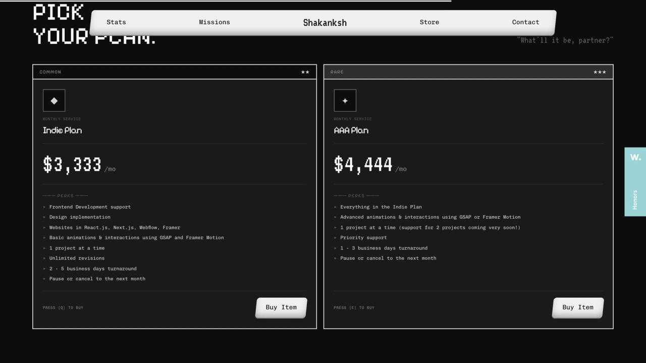 Store section with the Indie Plan and AAA Plan shown as shop items