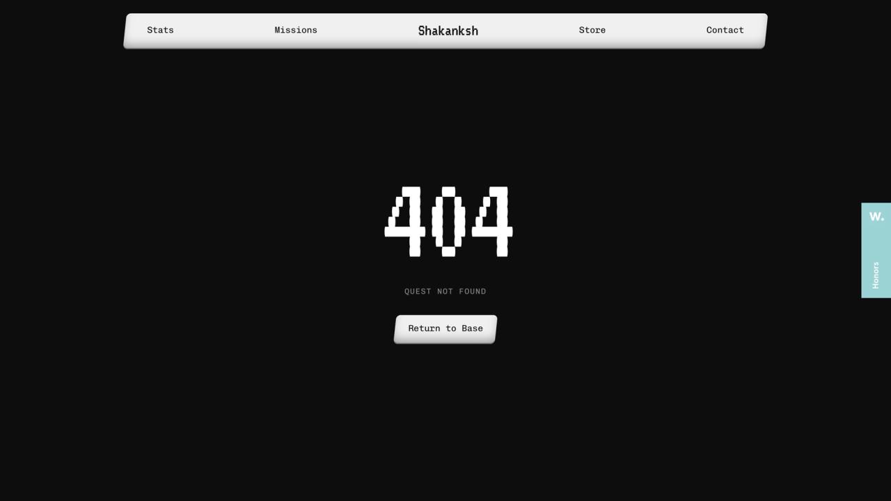 Pixel-art 404 page reading “Quest not found”