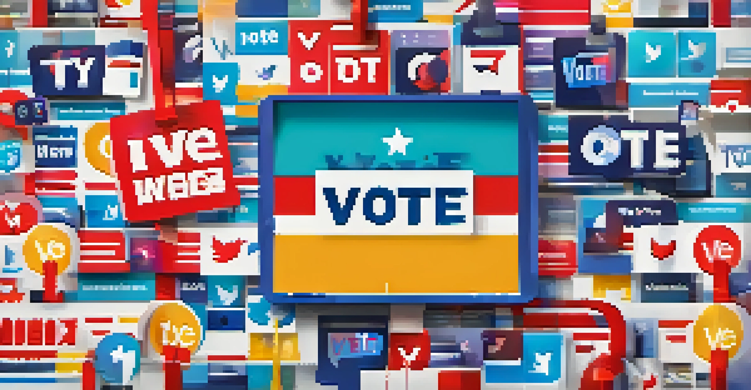 A vibrant social media graphic promoting voter registration, featuring bold text and icons of various social media platforms.
