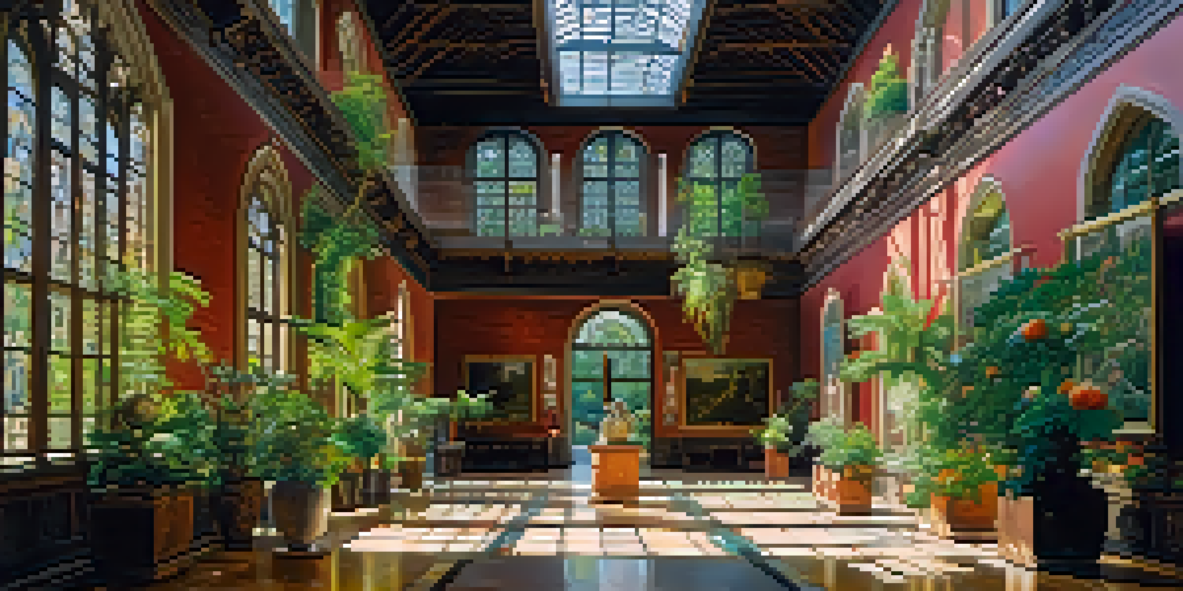 Interior view of the Isabella Stewart Gardner Museum filled with art and sunlight, featuring visitors appreciating the artworks.