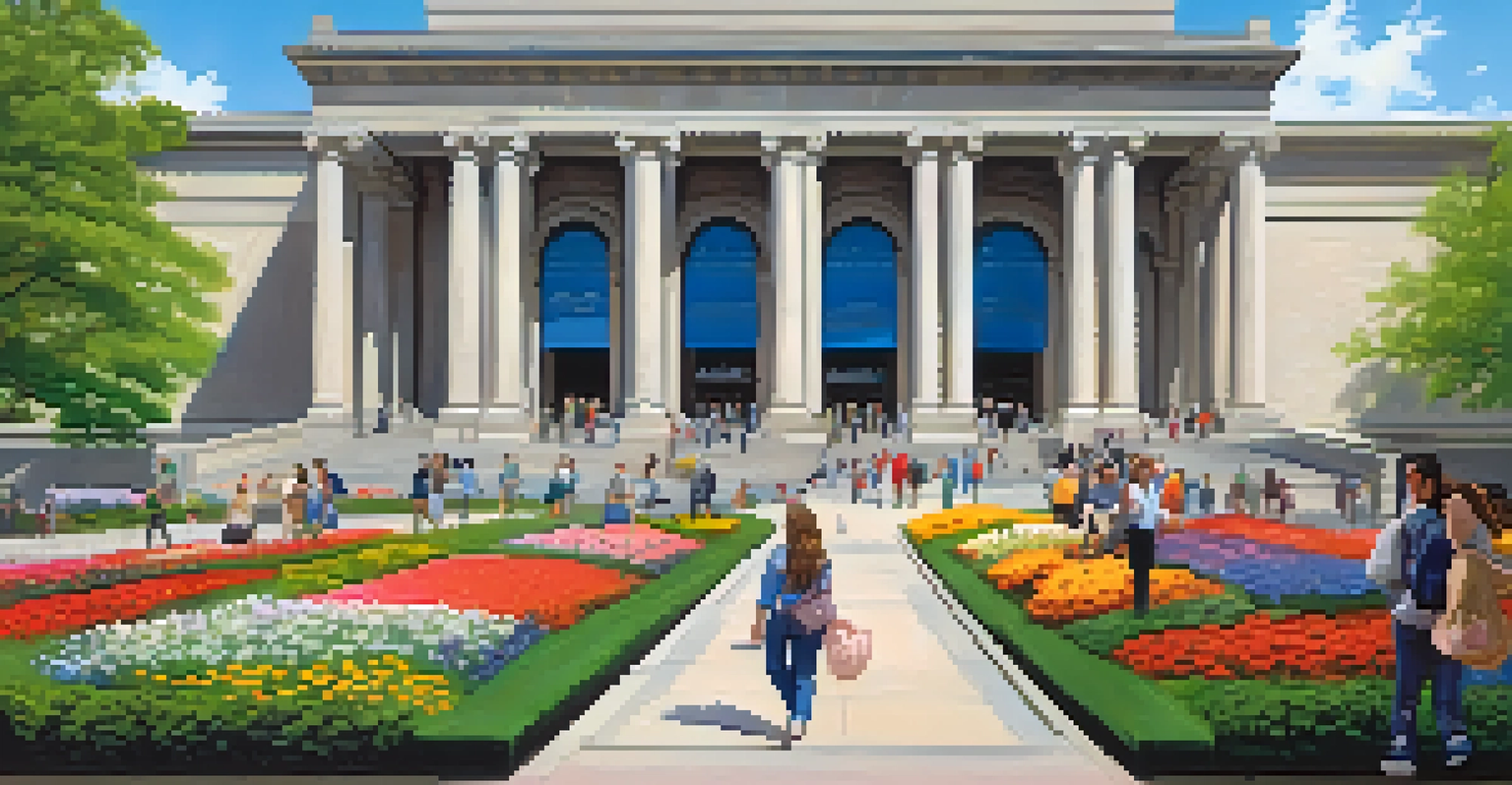 Exterior view of the Boston Museum of Fine Arts showcasing its grand architecture and vibrant surroundings.