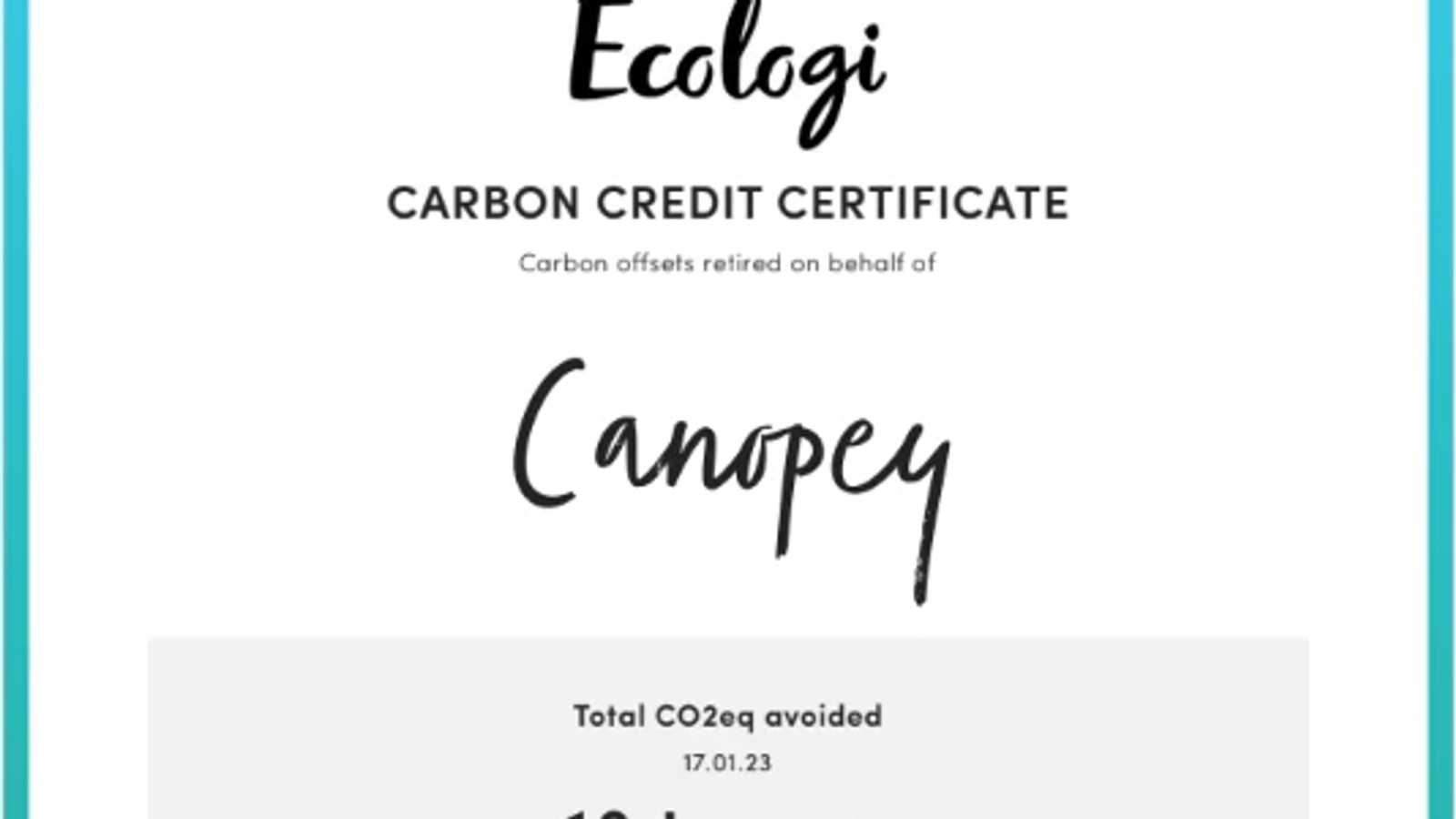 A screenshot of a certificate from Ecologi