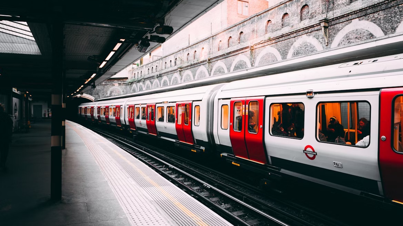 A London underground train pulled into a station
