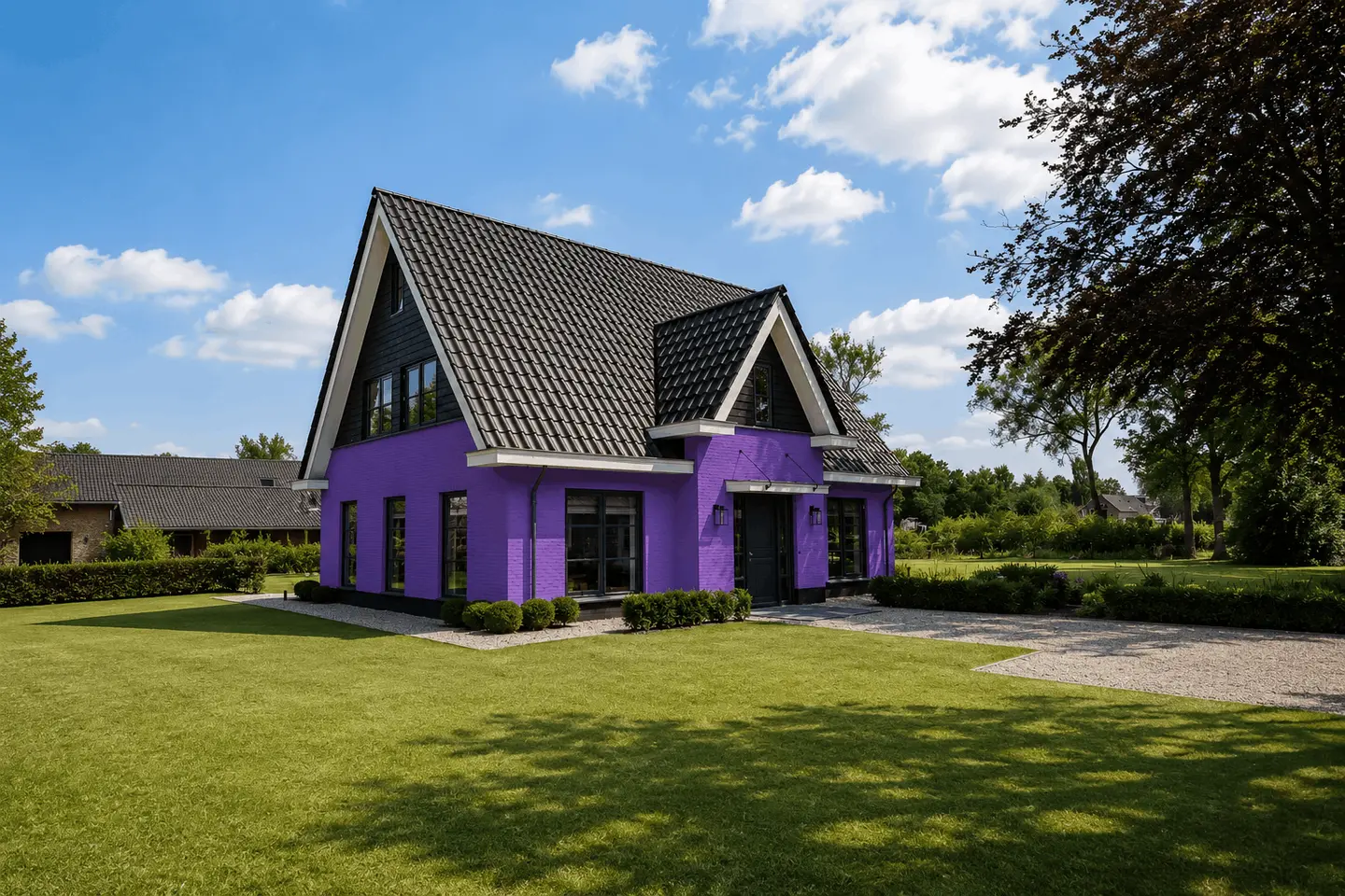 Paarse villa met schuin dak in een ruime tuin — Large opslagvolume voor een vrijstaande woning (38-48 m³) bij Inbox Storage