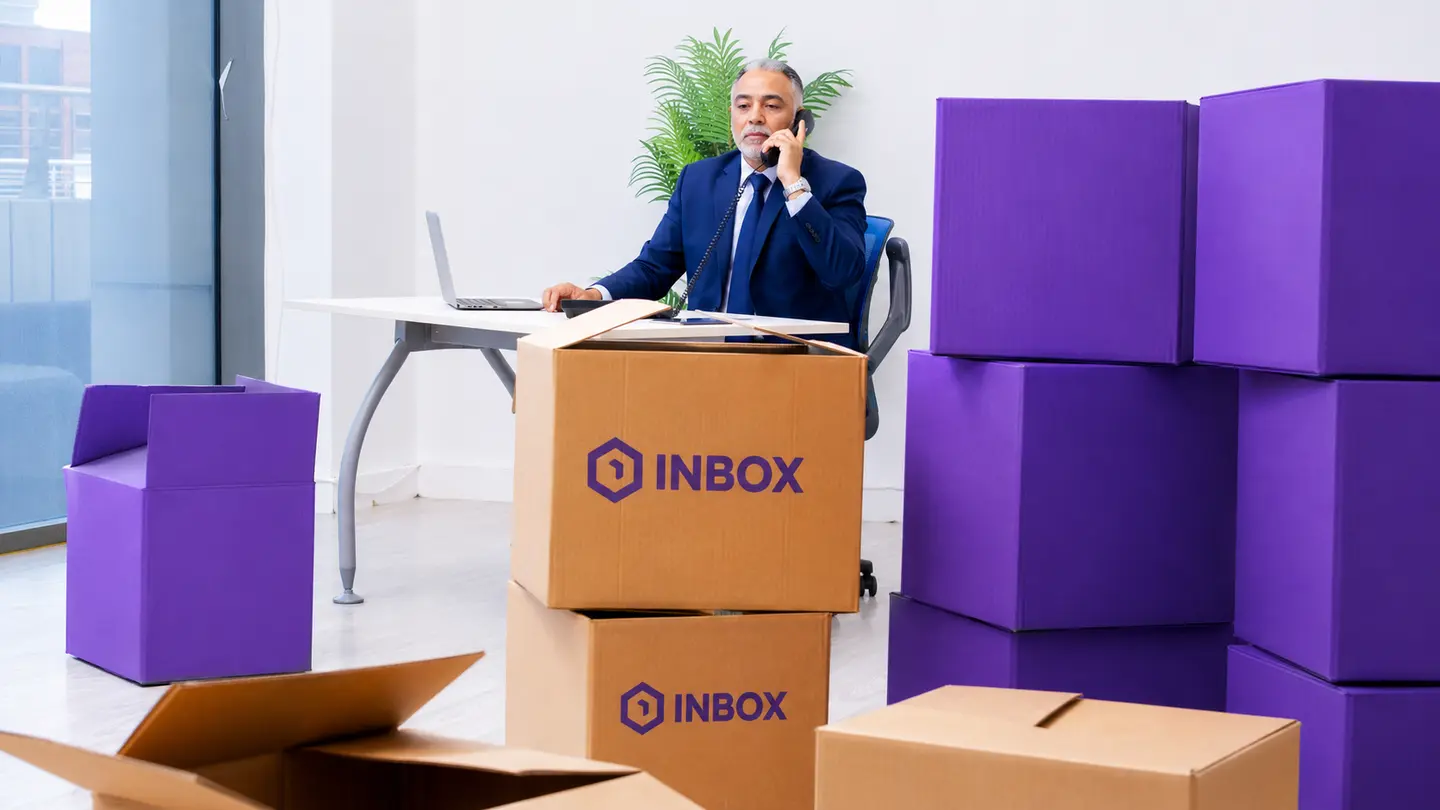 Happy business customer with Inbox Storage for archives and stock