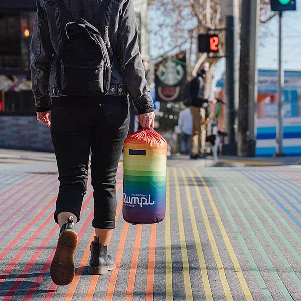 Rumpl Stash Mat - Rainbow Fade carrying