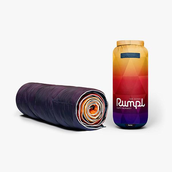 Rumpl Nanoloft Puffy Travel Size - Pyro Tri-Fade packed