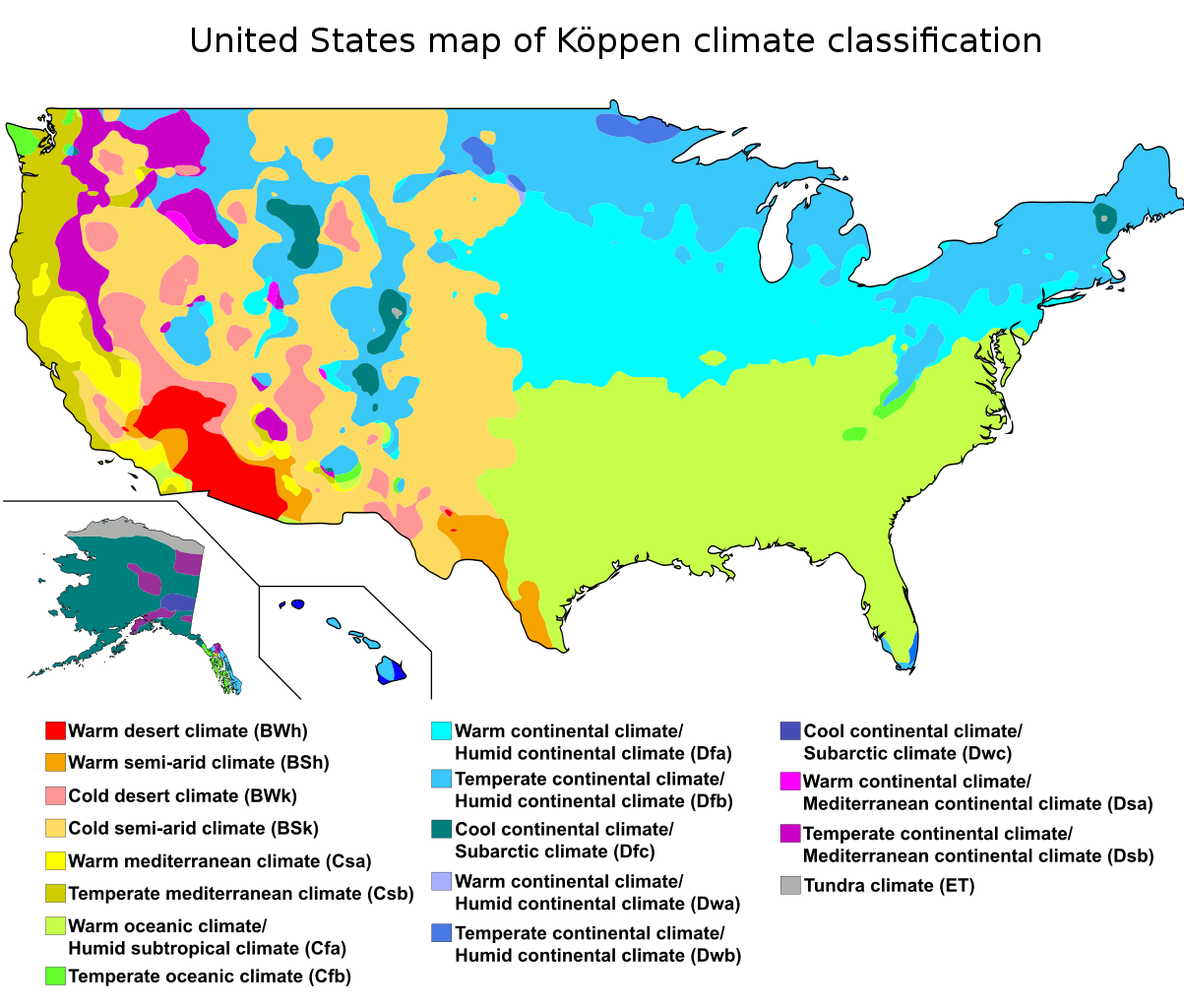 USA map of climate conditions