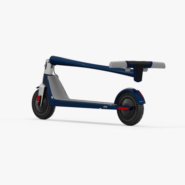 Blue electric scooter with handlebars folded