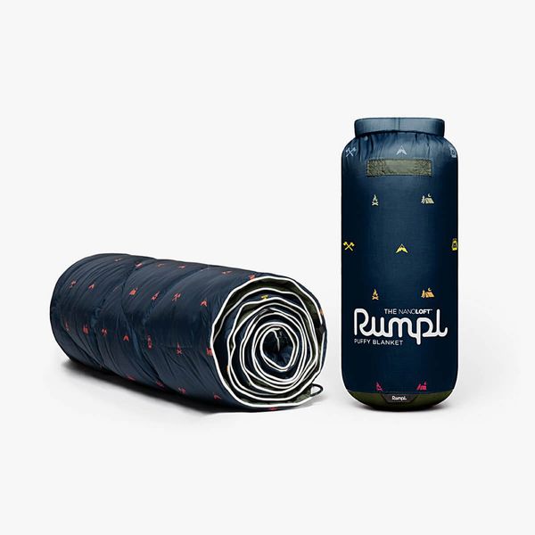  Rumpl Nanoloft Puffy Blanket - Outdoor Vibes rolled up