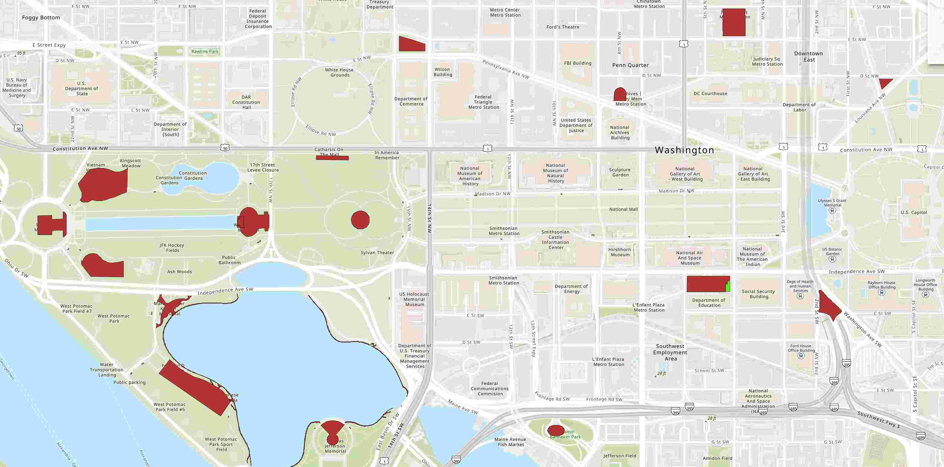 zones are marked in red on maps and are geofenced for shared scooters in Washington DC