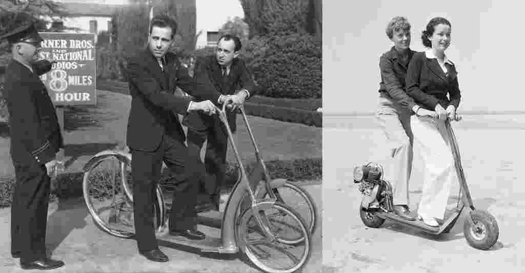 historical pictures of motorized scooter riders