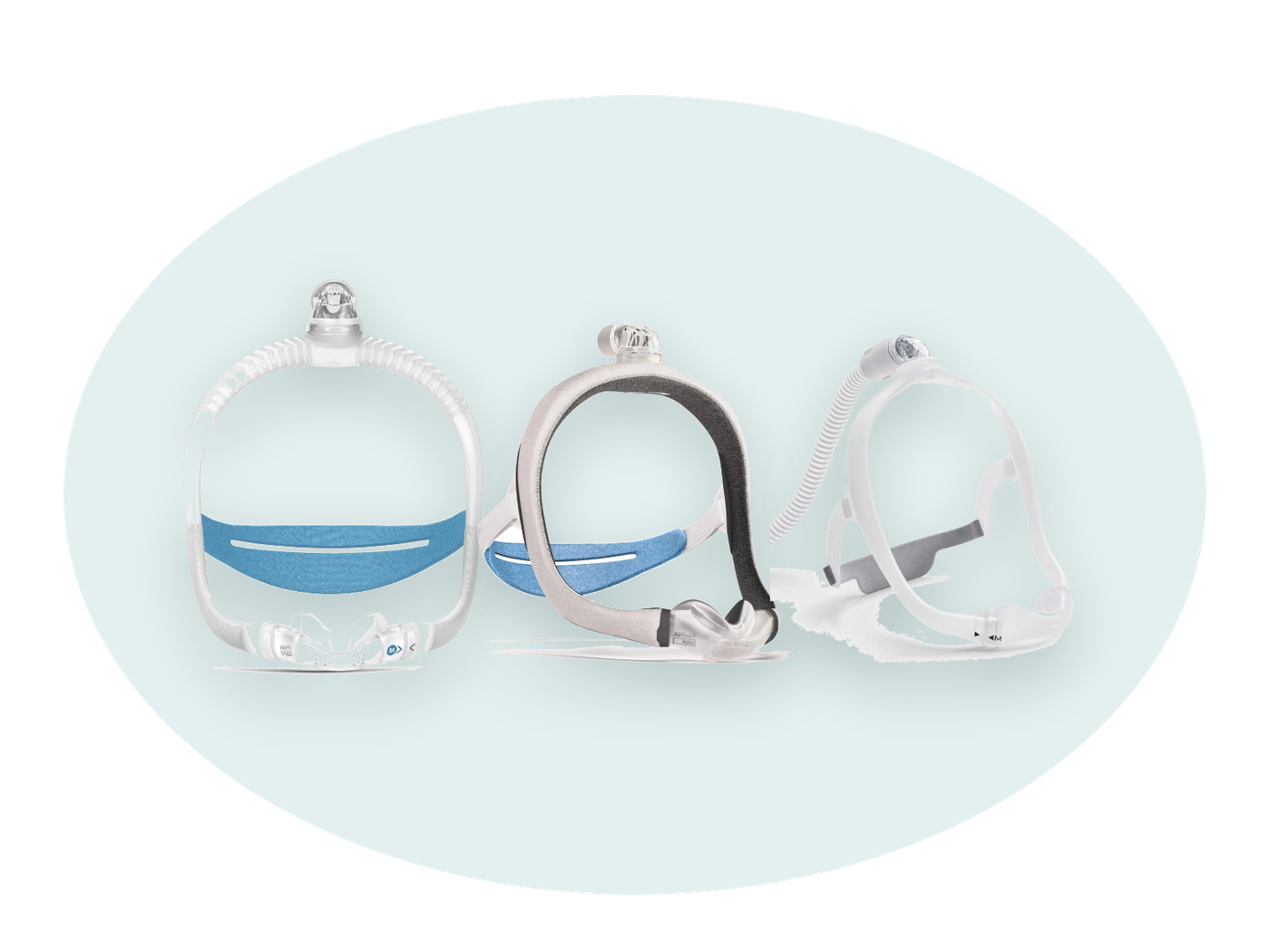 AirFit N30i, AirTouch N30i and DreamWear nasal masks on a teal blob