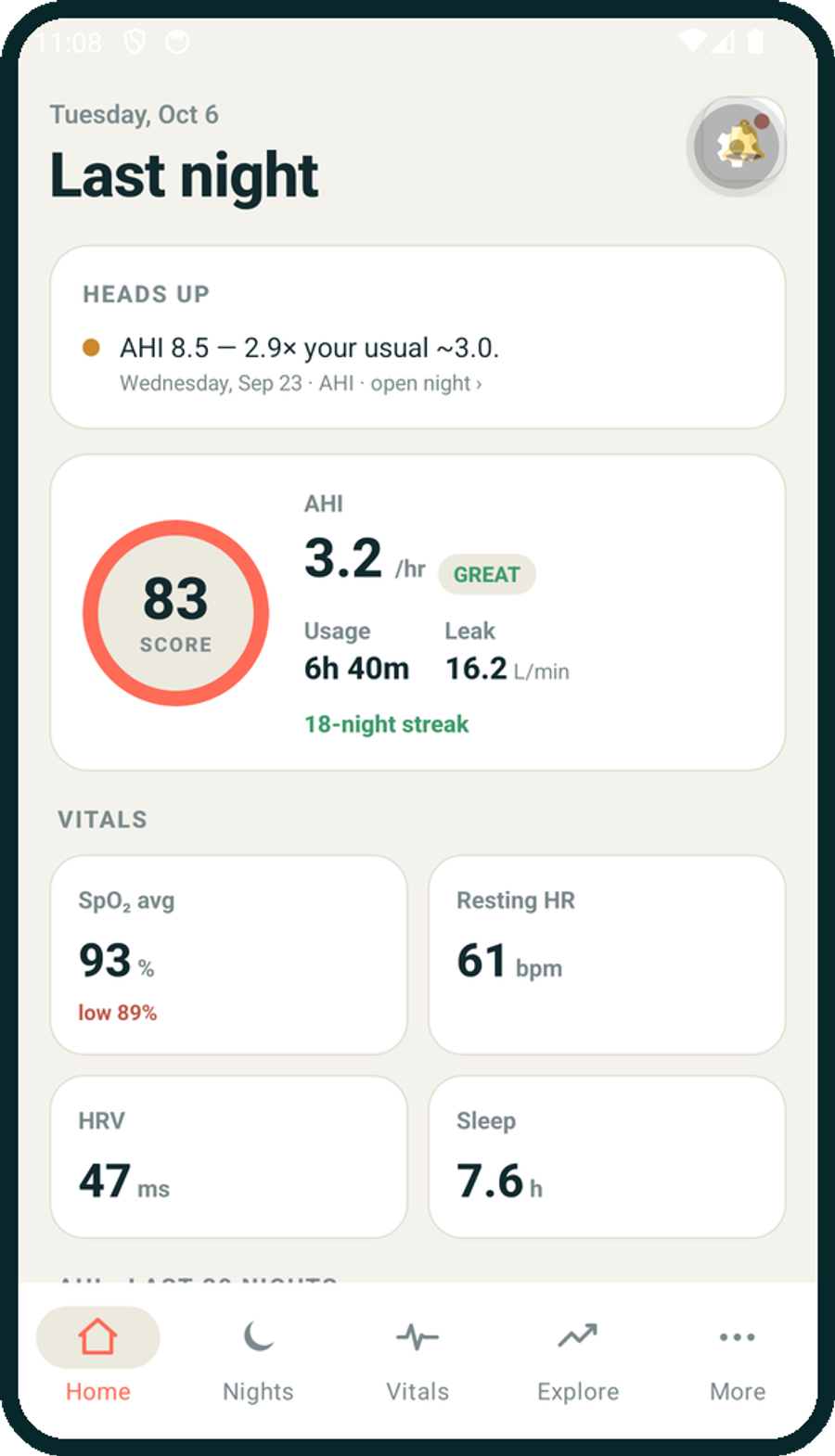 Apnealytics app screen