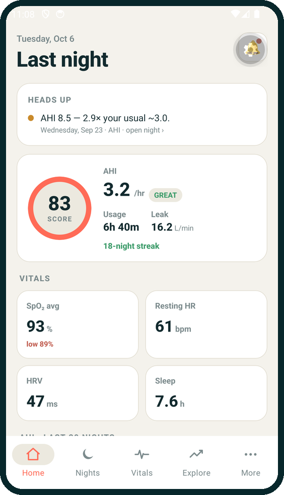 Apnealytics app screen