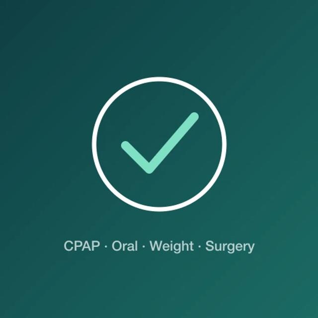 A ringed tick mark with the options CPAP, oral appliance, weight and surgery beneath