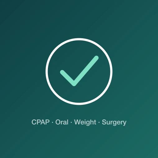 A ringed tick mark with the options CPAP, oral appliance, weight and surgery beneath
