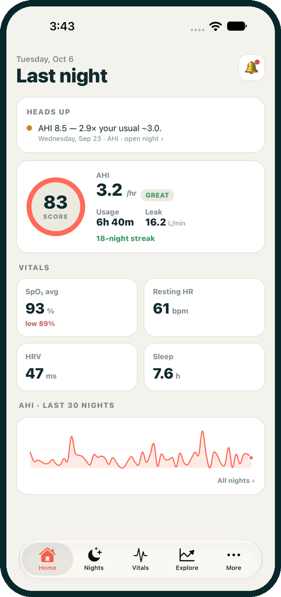Apnealytics app screen