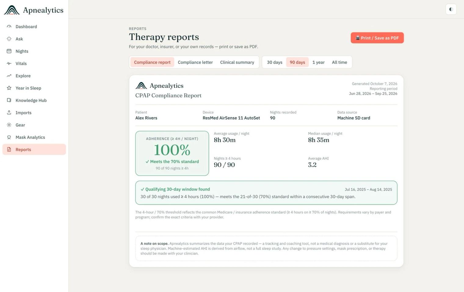 Reports screen
