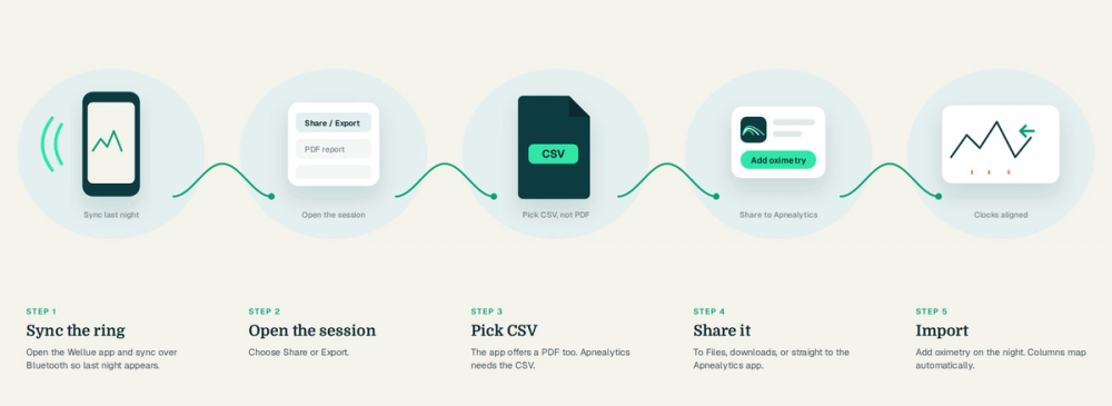 Five steps to export an O2Ring session as CSV and import it