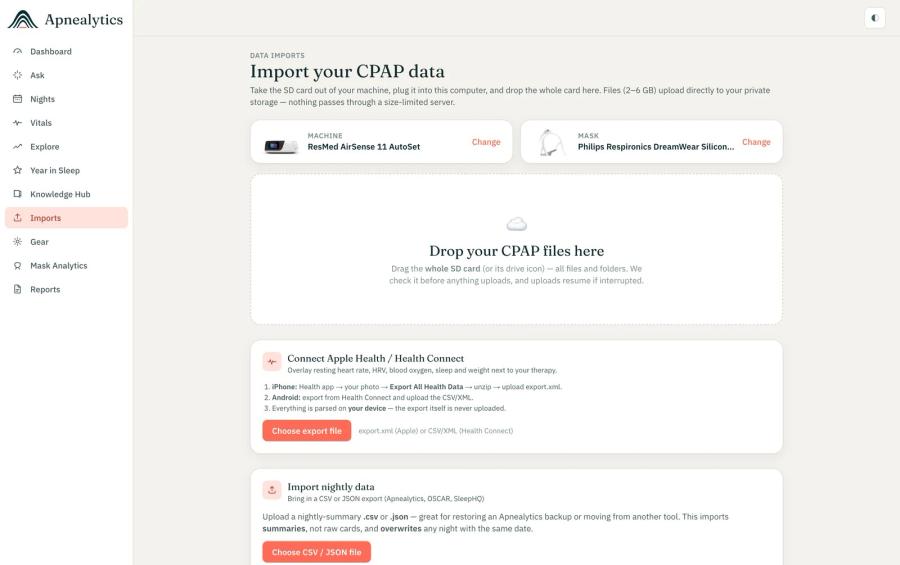 The import screen with a card folder dropped in