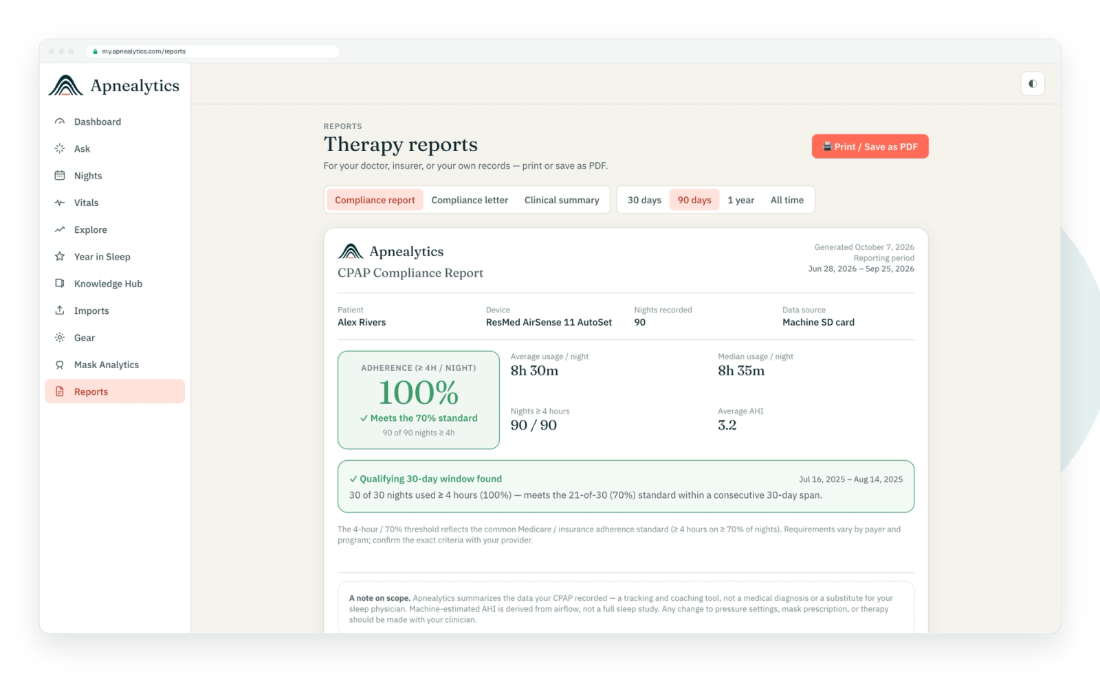 Apnealytics for DMEs: the 90-day window, found automatically