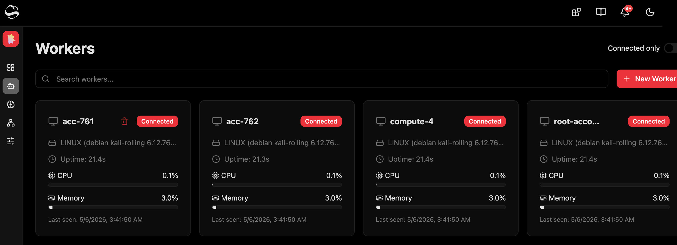 Four connected Cracken Tentacles, each running Linux next to its own target.
