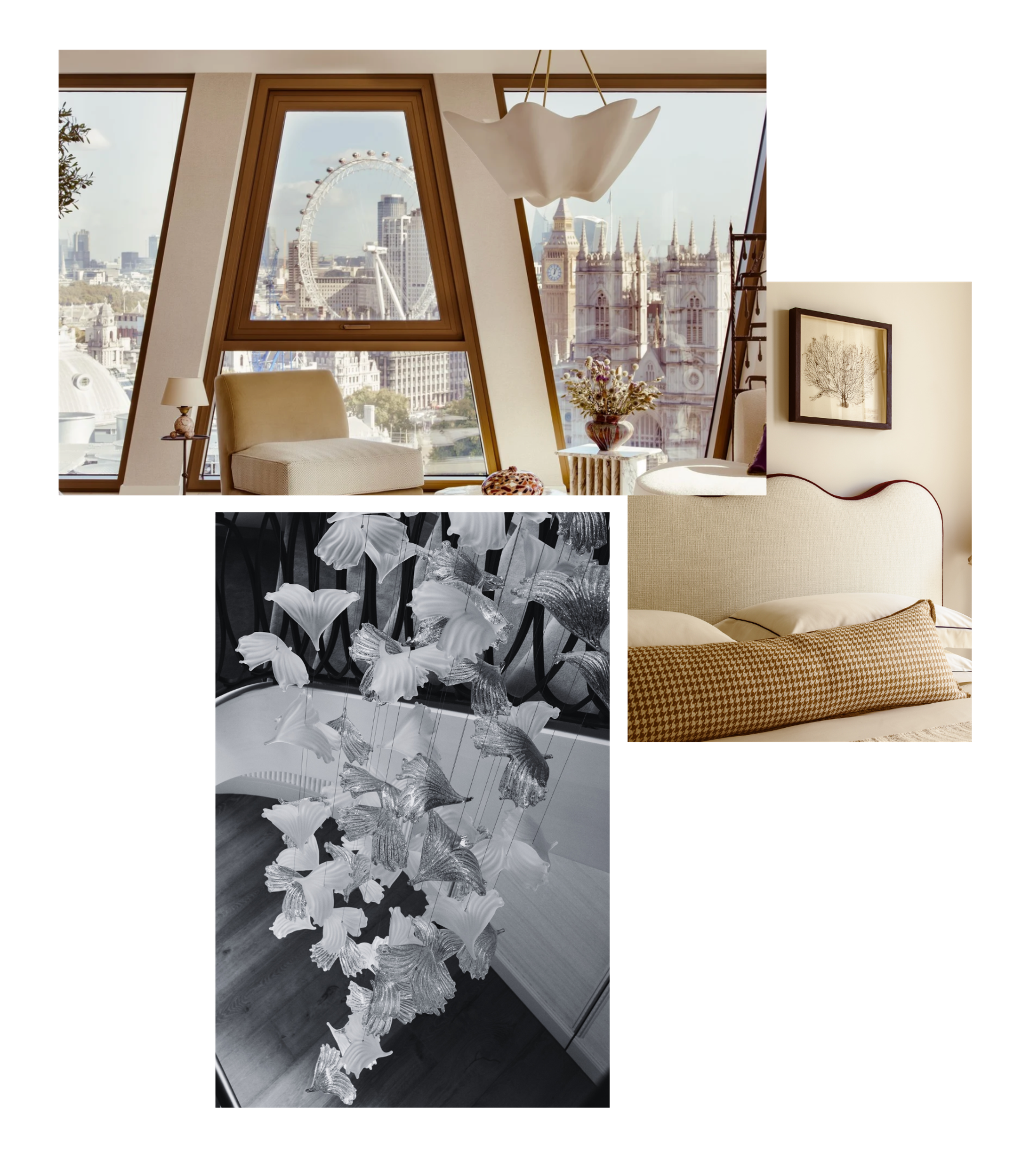 Collage of luxury interior details architecture to atmosphere design elements by Elicyon.