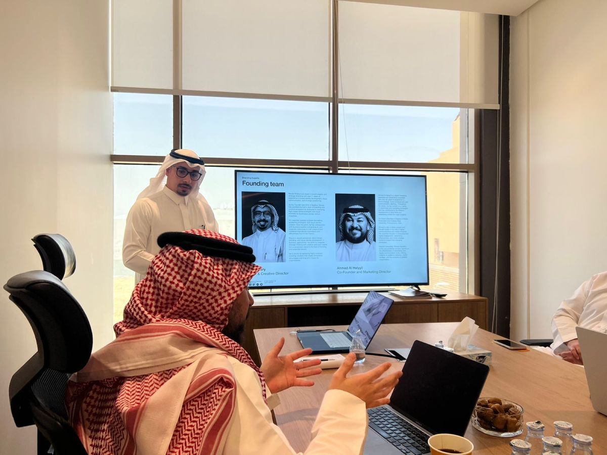 Presenting to a client in the studio