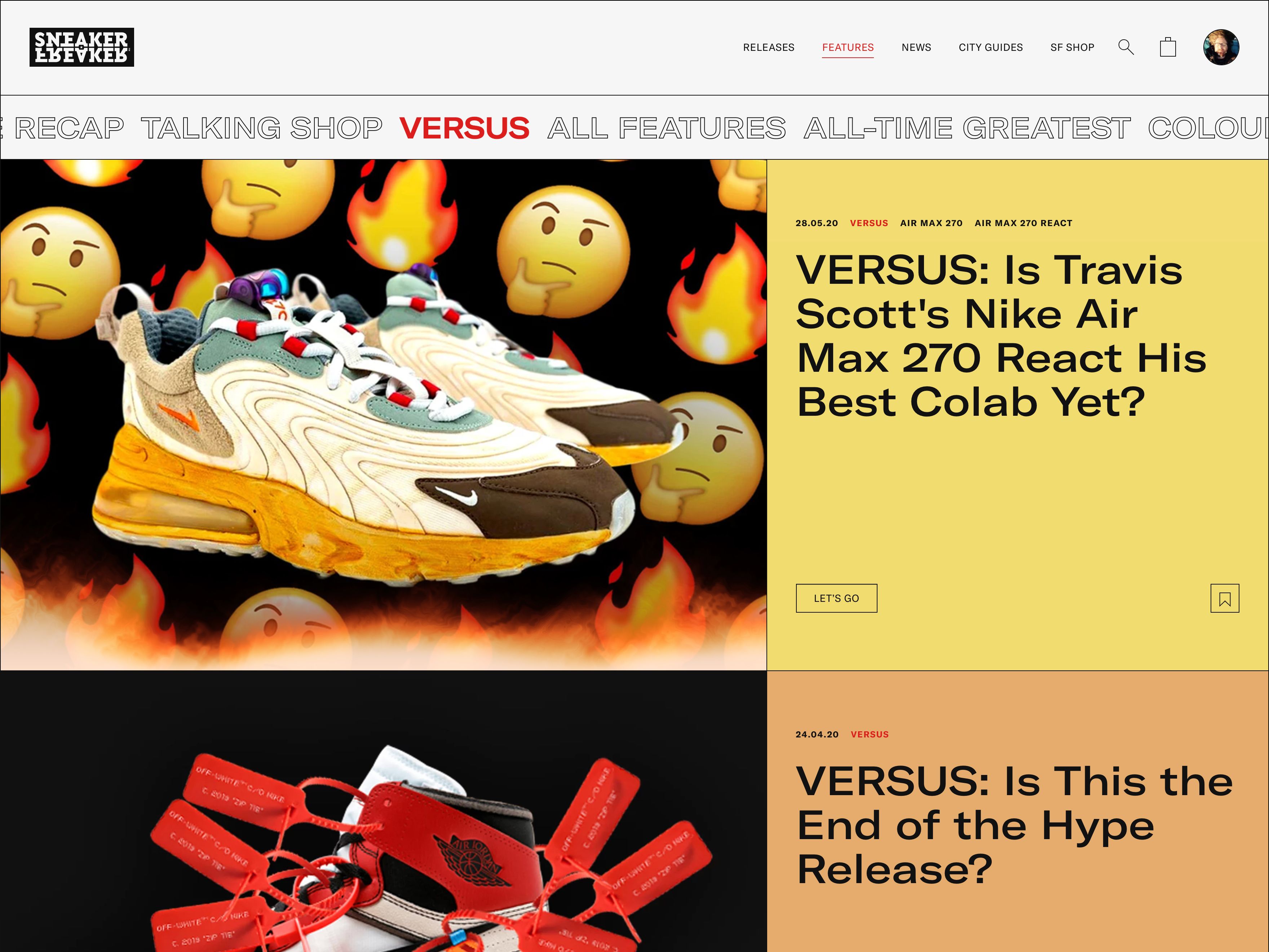 Sneaker Freaker Versus features landing page