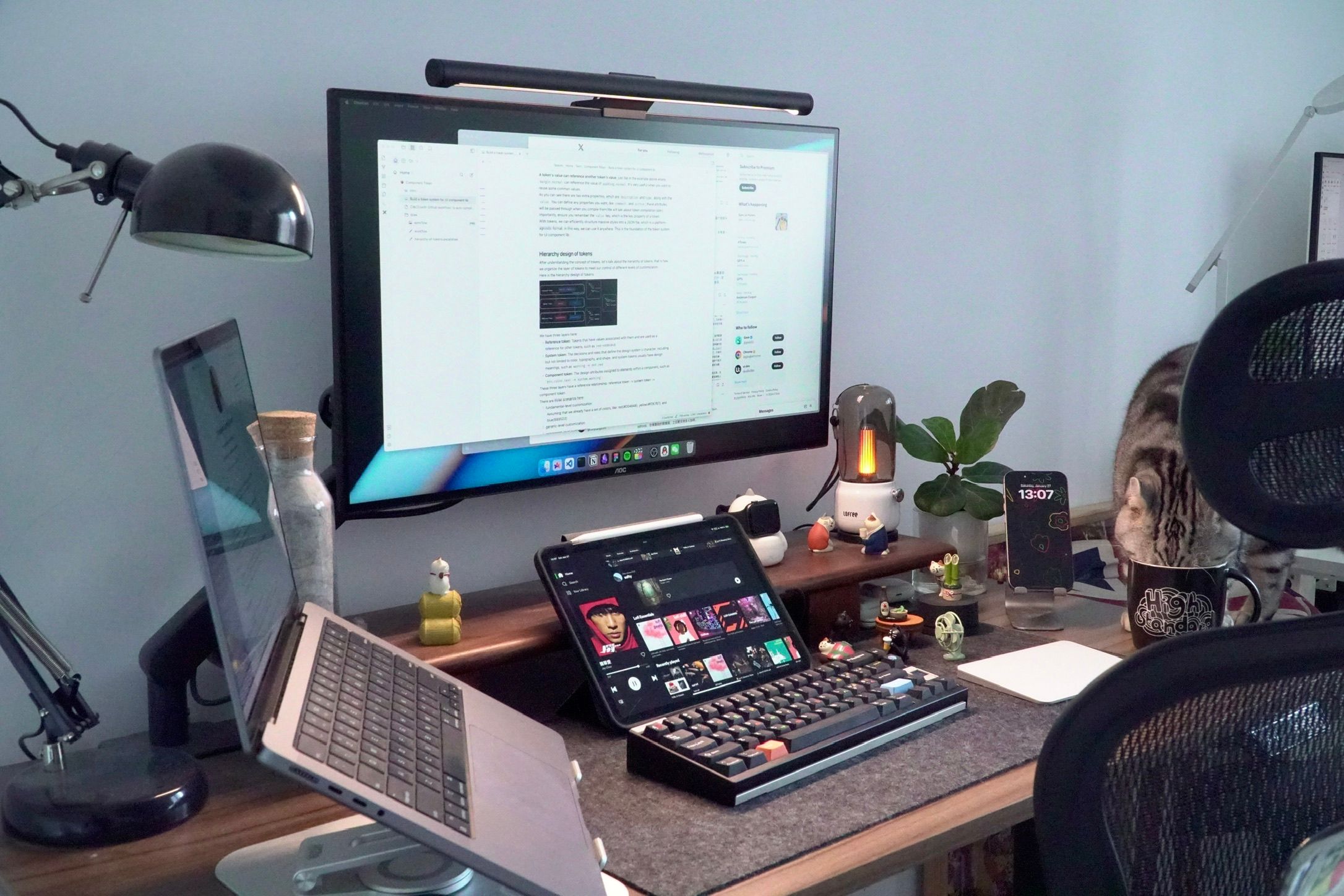 desk setup with new keyboard