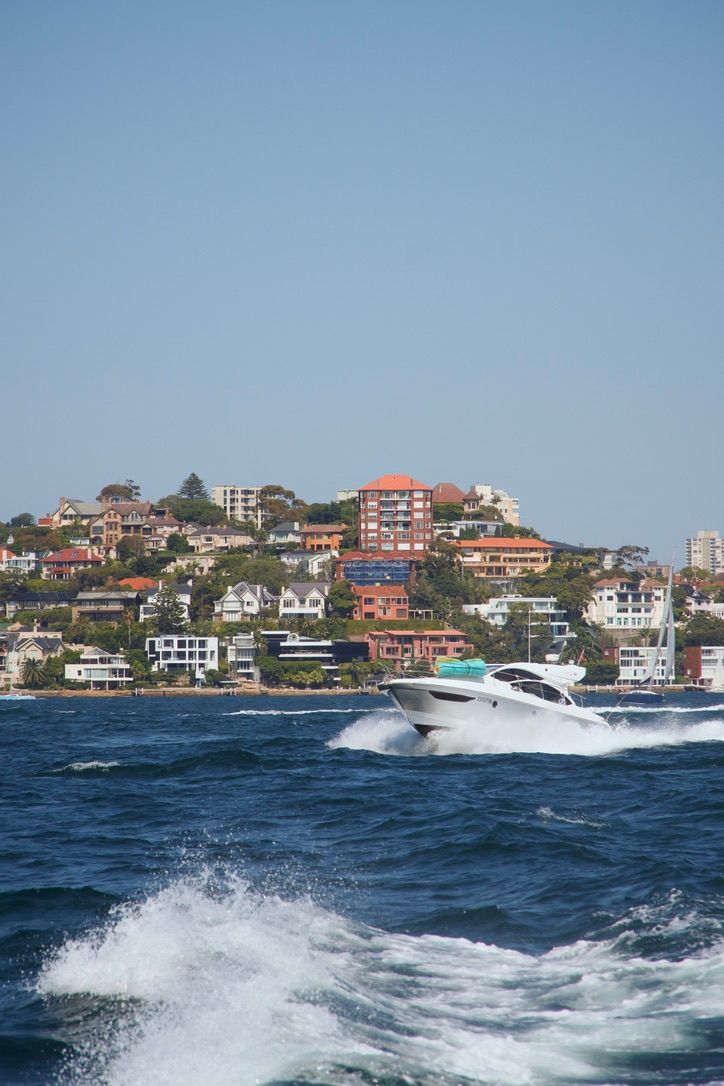 Sydney coastline speedboat