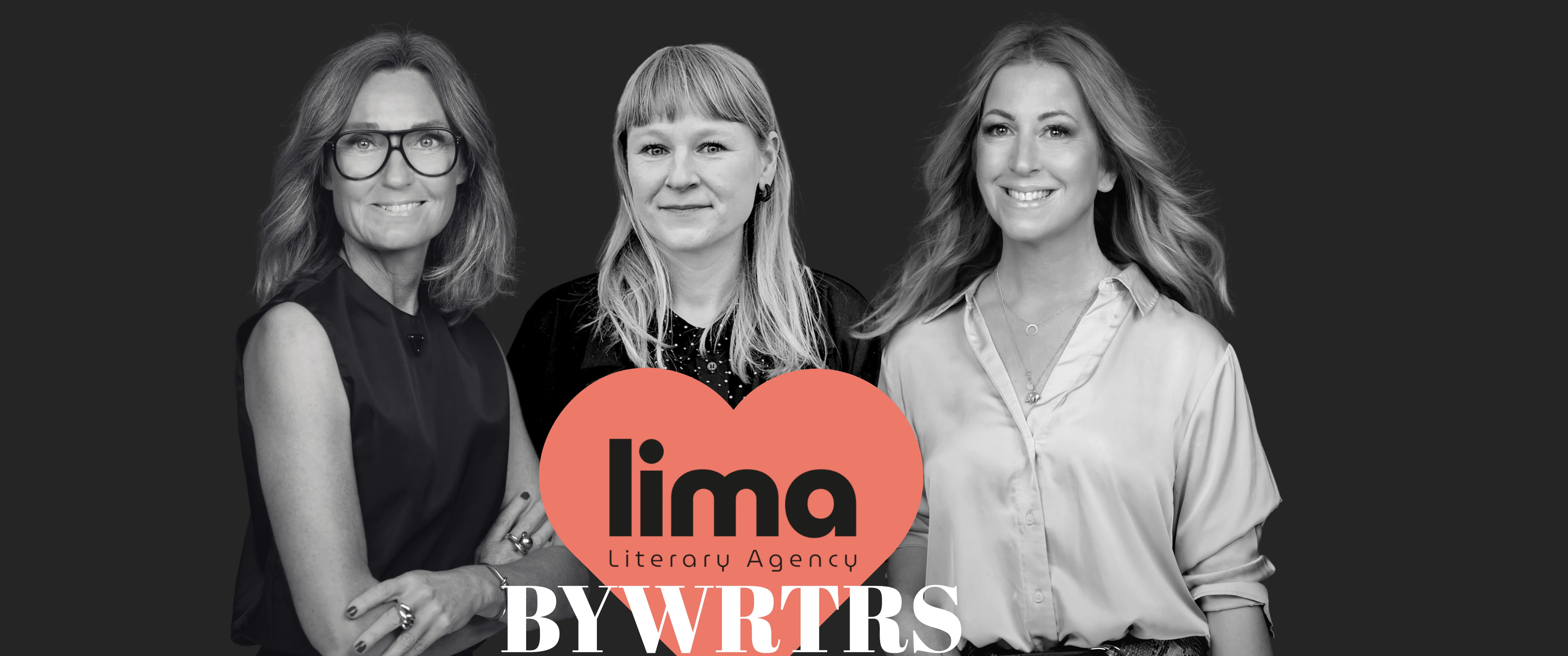 Ett svartvit foto collage av Anna-Lena Hernvall och Alexandra Appelqvist med Cecilia Lindh Mattsson från Lima Agency, partner till BYWRTRS.