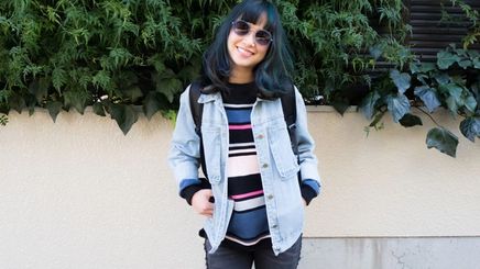 Asian girl with green and blue hair 