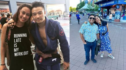 Two Asian couples posing together.