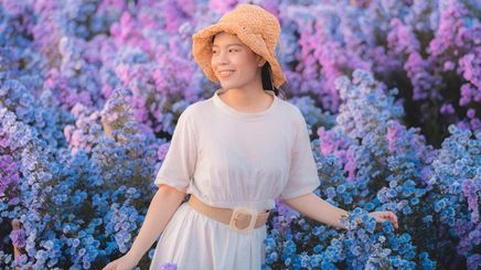 Asian woman in a lavender field