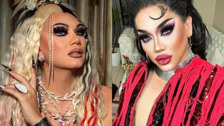 A collage of Manila Luzon and Precious Paula Nicole in drag queen makeup.