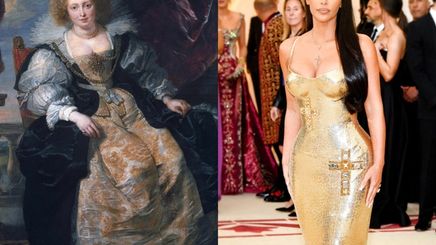 A collage of Helena Fourment and Kim Kardashian.