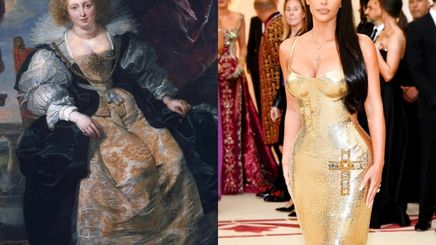 A collage of Helena Fourment and Kim Kardashian.