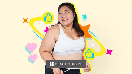 A plus-size woman in a white sports bra with a tape measure